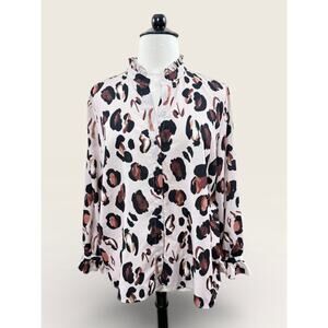 NWT Eloquii Modern Animal Print Blouse with Ruffle Collar and Cuff, Size 24
